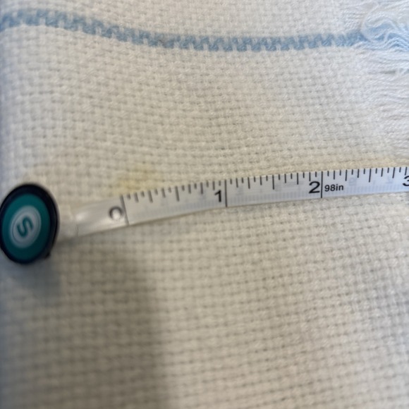 Vintage WELCOME HOME Pink White Wide Striped Fringed Baby Blanket 35" X 35" - Picture 5 of 5